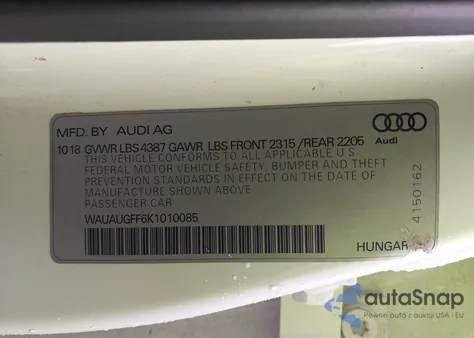 2019 Audi A3 40 Premium from USA, damaged, VIN WAUAUGFF6K1010085